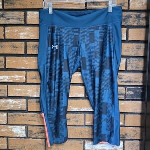 Under Armour Cropped Leggings Womens XL Teal Checkered Compression Heat‎ Gear